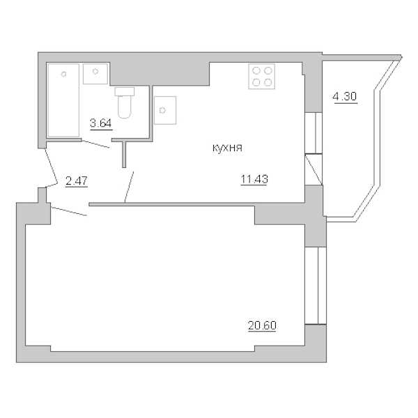 Однокомнатная квартира в : площадь 39.67 м2 , этаж: 5 – купить в Санкт-Петербурге